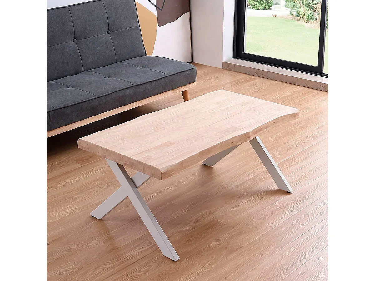 Mesa de centro elevable Xena tapa irregular con hueco de almacenaje roble Nordish/blanco 47-62x120x60-66 cm Adec