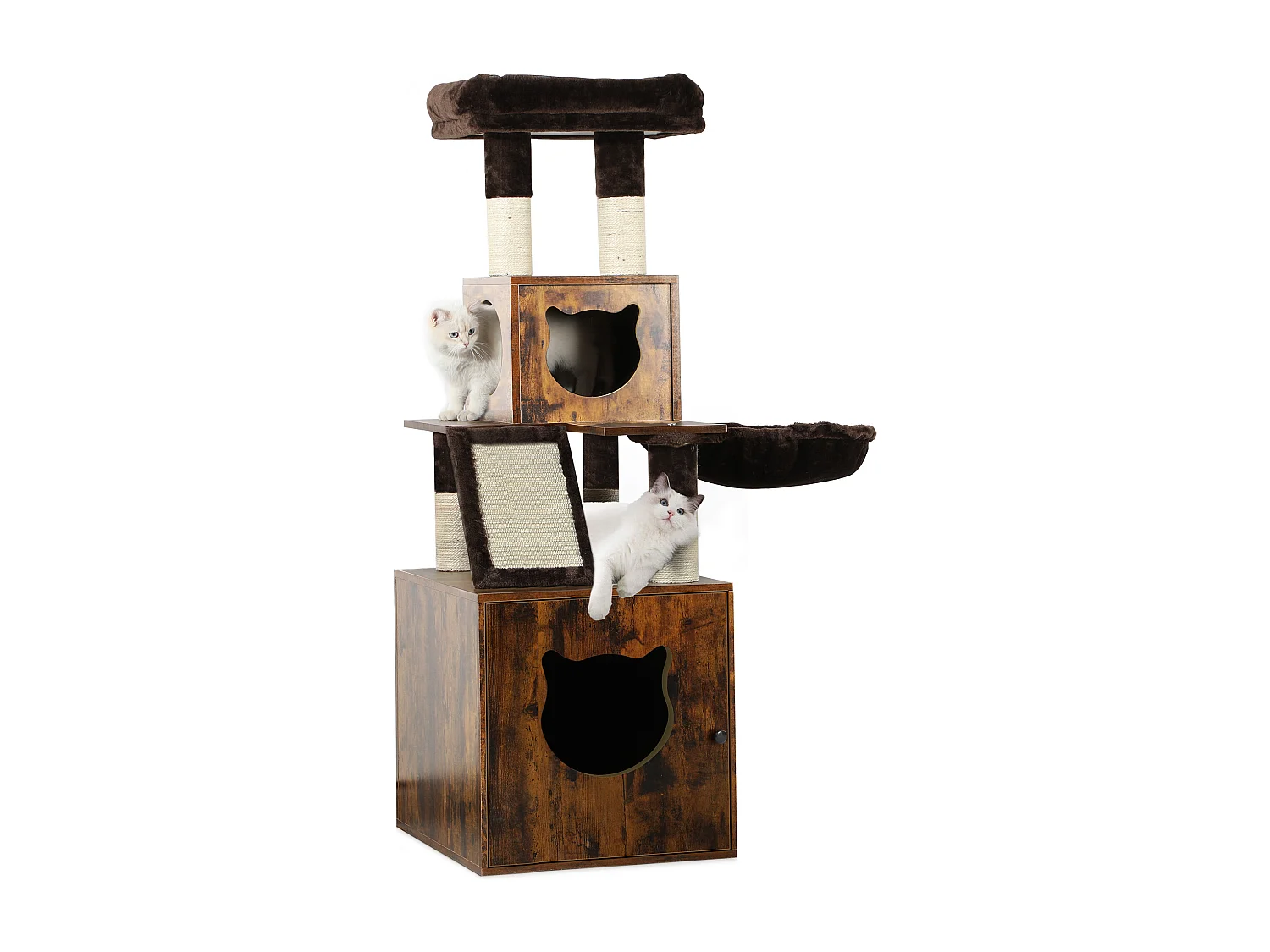 YITAHOME Arbre à Chat - avec Bac à Litière - avec Panier - Meuble de Litière 4 en 1 - Griffoir pour Chats