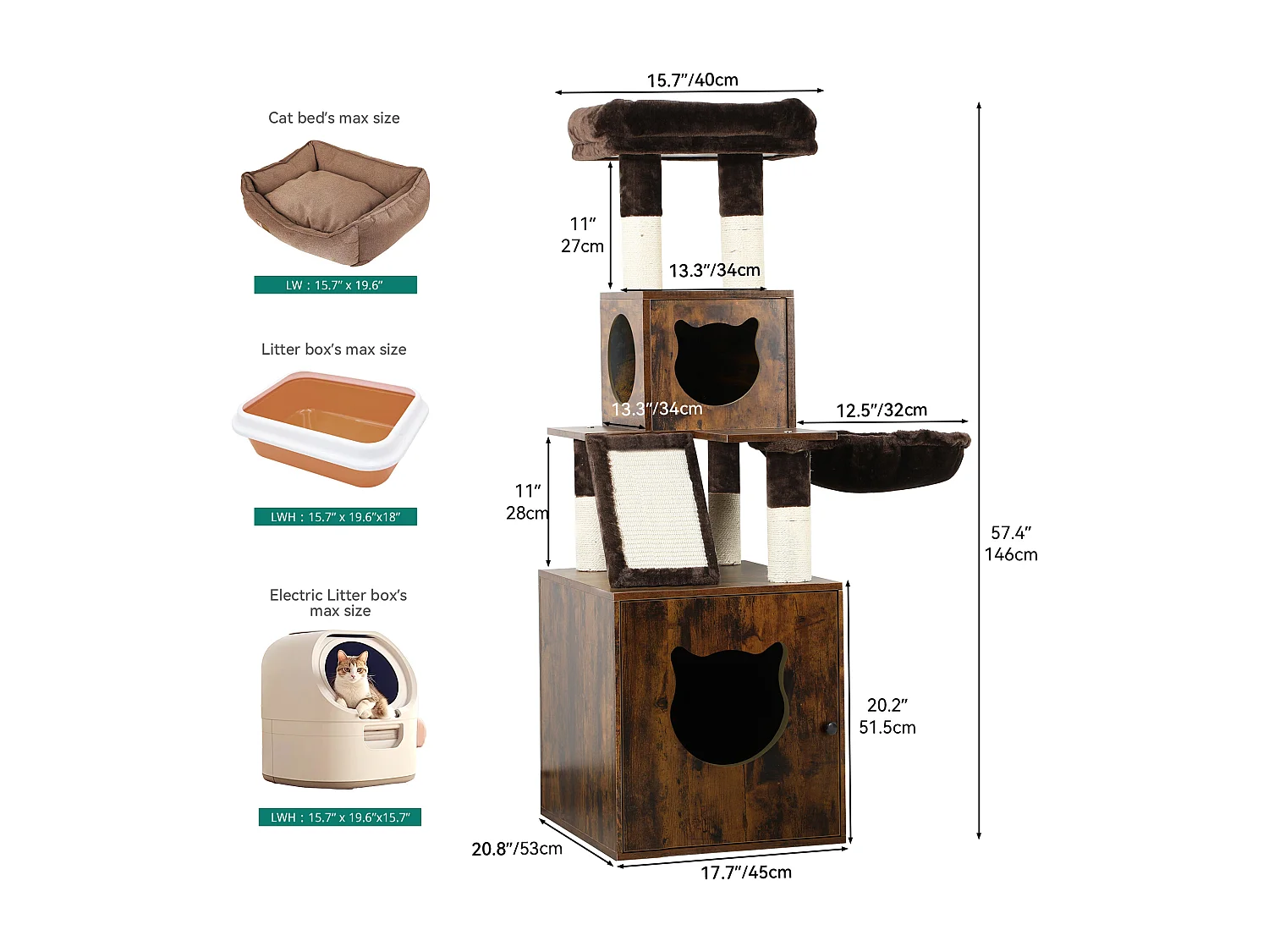 YITAHOME Arbre à Chat - avec Bac à Litière - avec Panier - Meuble de Litière 4 en 1 - Griffoir pour Chats