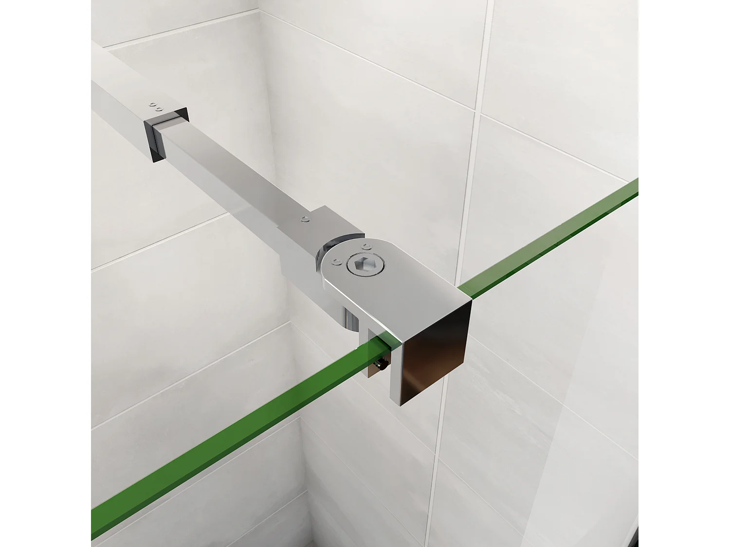 AICA paroi de douche à l'italienne 140x190cm,6mm verre anticalcaire avec bandes horizontales sérigraphiées,barre de fixation extensible 73-120cm