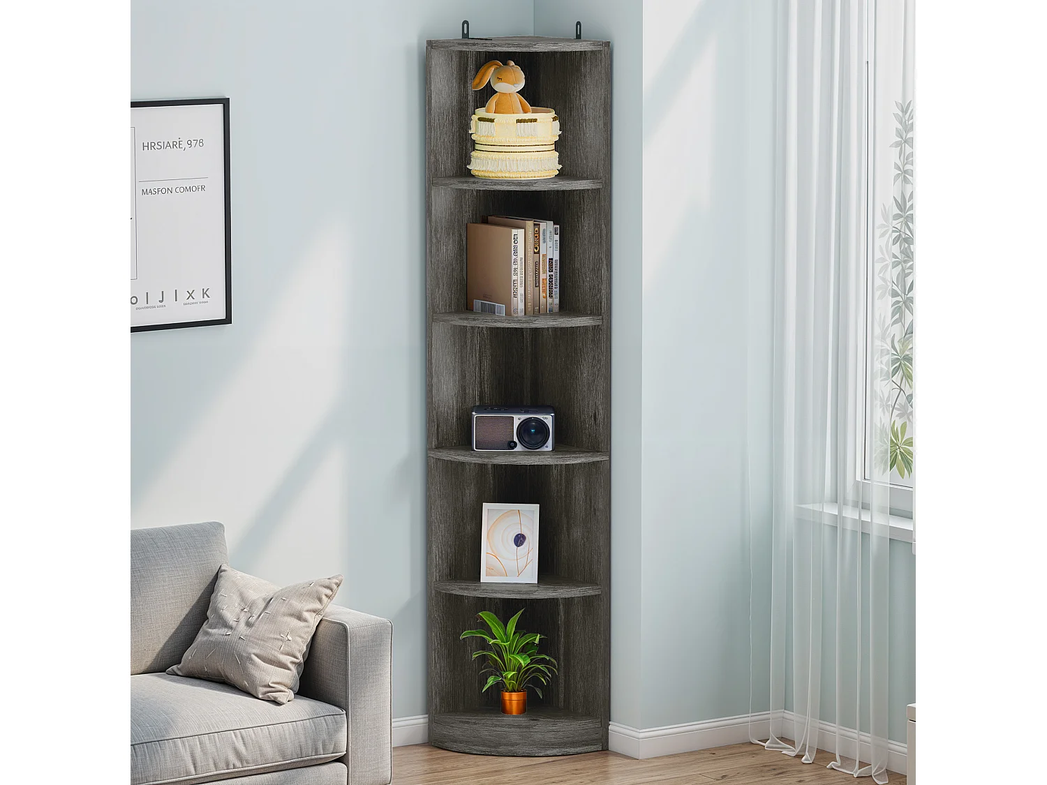 YITAHOME Bibliothèque - Étagère d'angle - 5 Niveaux - 30 x 30 x 180 cm - Étagères de Rangement Ouvertes - Gris