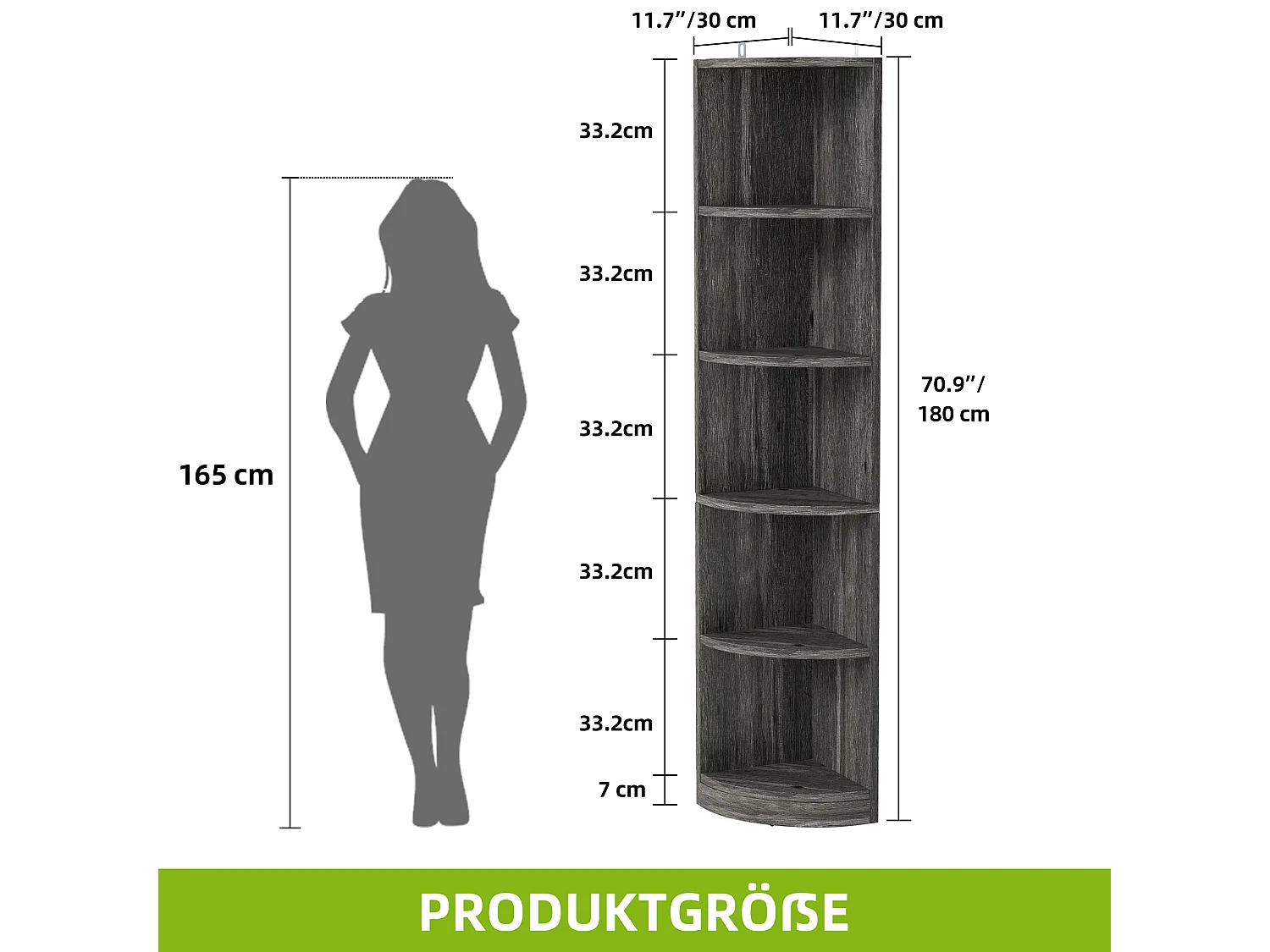 YITAHOME Bibliothèque - Étagère d'angle - 5 Niveaux - 30 x 30 x 180 cm - Étagères de Rangement Ouvertes - Gris