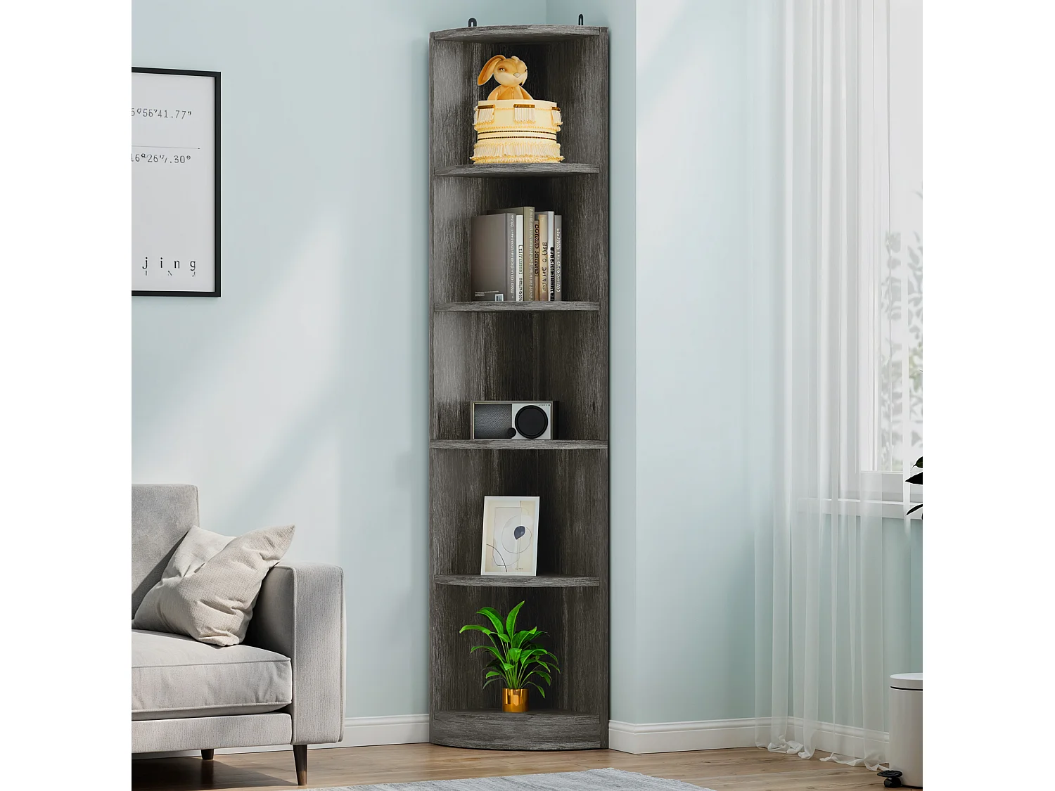 YITAHOME Bibliothèque - Étagère d'angle - 5 Niveaux - 30 x 30 x 180 cm - Étagères de Rangement Ouvertes - Gris