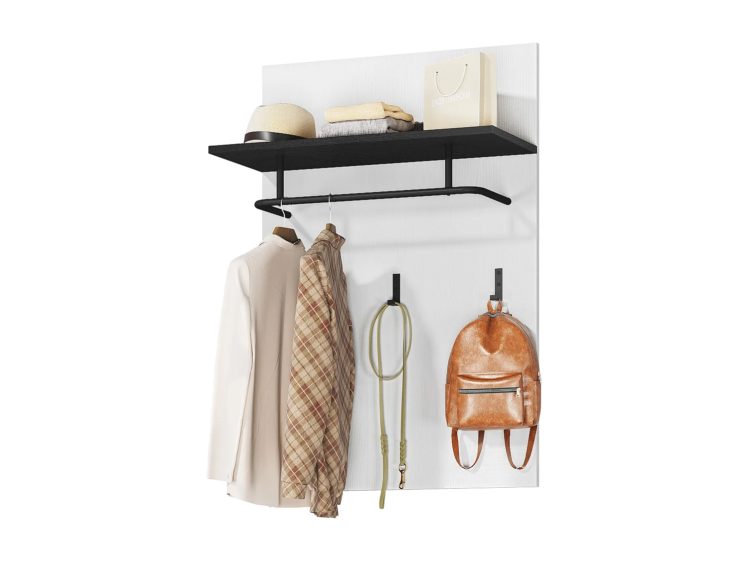 YITAHOME Porte Manteau - Panneau Mural - Tringle à Vêtements - 3 Crochets - Blanc Brillant - 75 x 110 x 31,5 cm