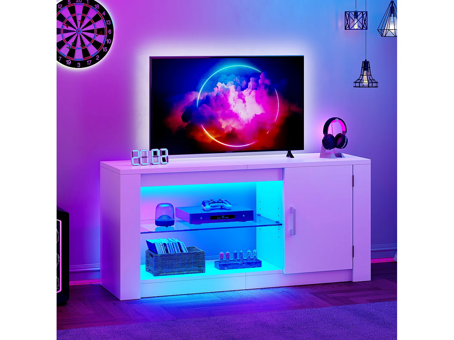 YITAHOME Meuble TV, Bois, Blanc, 106 x 35 x 50 cm