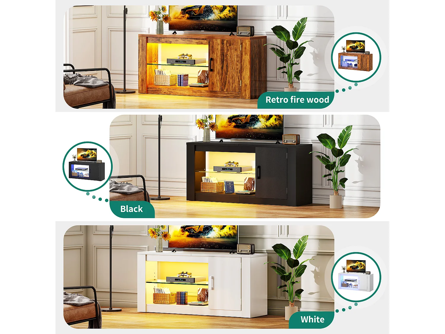 YITAHOME Meuble TV, Bois, Blanc, 106 x 35 x 50 cm