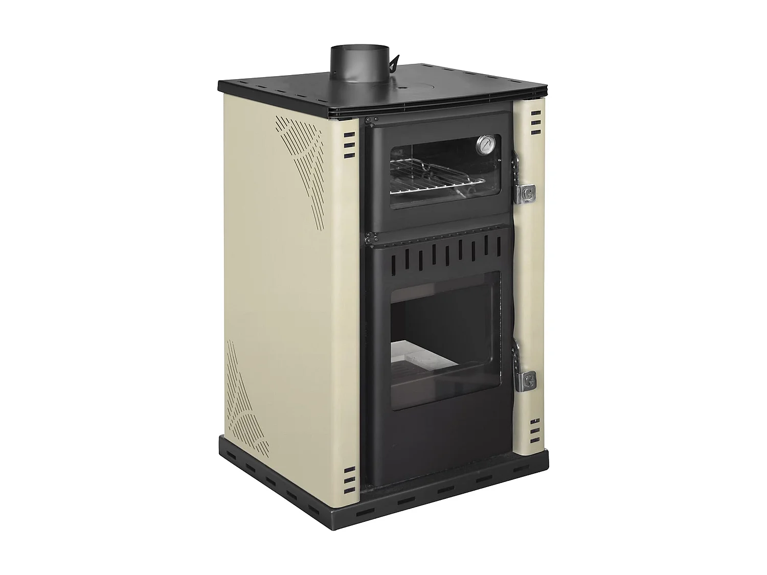 Fogão a lenha com forno de 27,6 kW, caldeira Thermostove de 38 litros, cor bege Elsa.