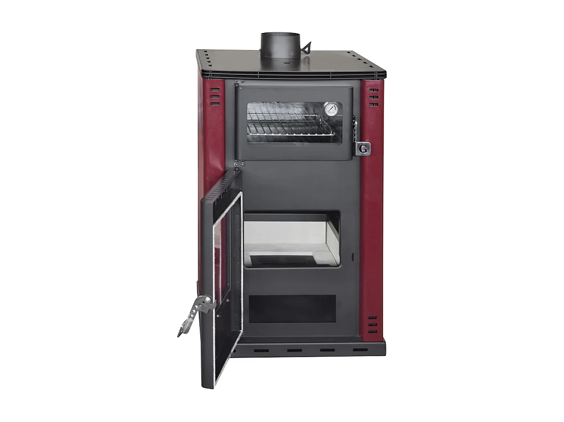 Fogão a lenha com forno de 27,6 kW, caldeira Thermostove de 38 litros, cor bege Elsa.
