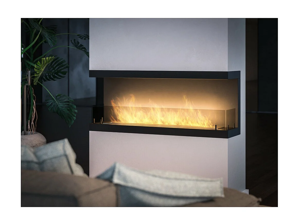 Cheminée Bioéthanol Encastrable Design C1200 V.3 avec Vitre Ouverte sur 3 Côtés Brûleur 3 Litres