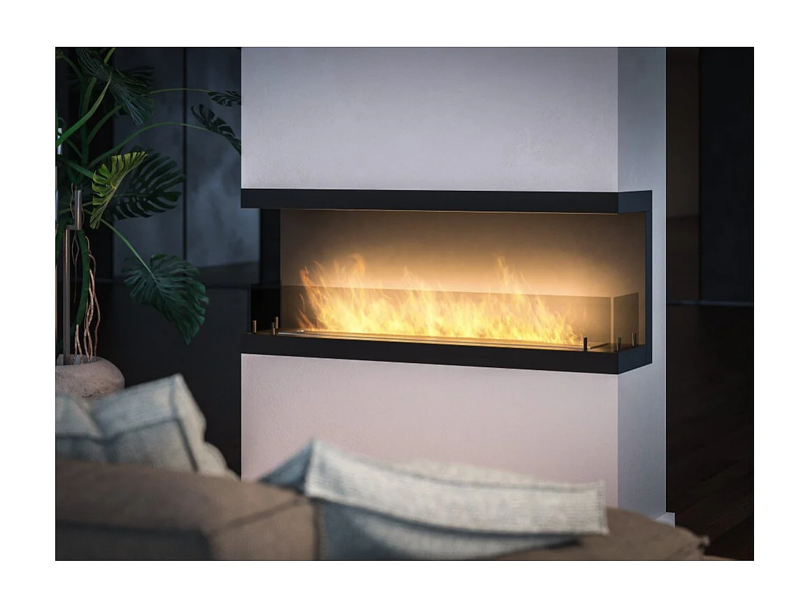 Caminetto a Bioetanolo Da Incasso di Design C1200 V.3 con Vetro Aperto su 3 Lati Bruciatore da 3 Litri