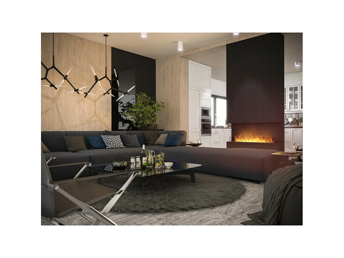 Cheminée Bioéthanol Encastrable Design C1200 V.2 avec Vitre Ouverte sur 3 Côtés Brûleur 3 Litres