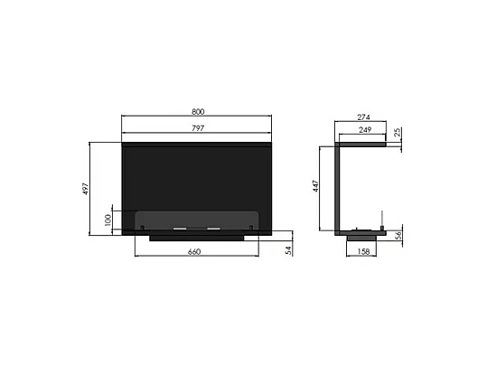 Caminetto a Bioetanolo Da Incasso di Design C800 V2 con Vetro Aperto su 3 Lati Bruciatore da 0,7 Litri
