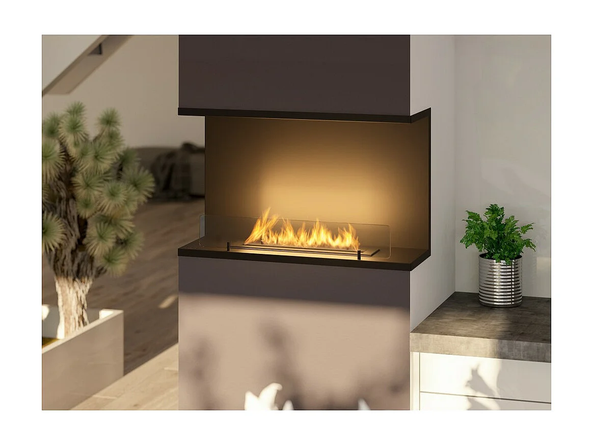 Cheminée au bioéthanol encastrable design C800 V2 avec vitre ouverte sur 3 côtés, brûleur 0,7 litre