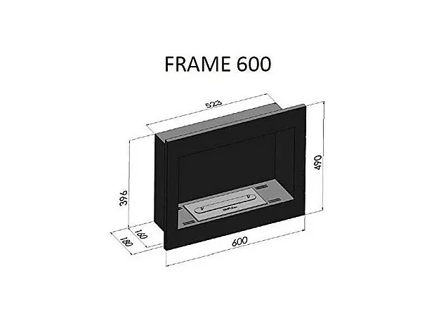 Bioethanol-Kamin Frame 600 mattschwarz, Einbauwand ohne Glas