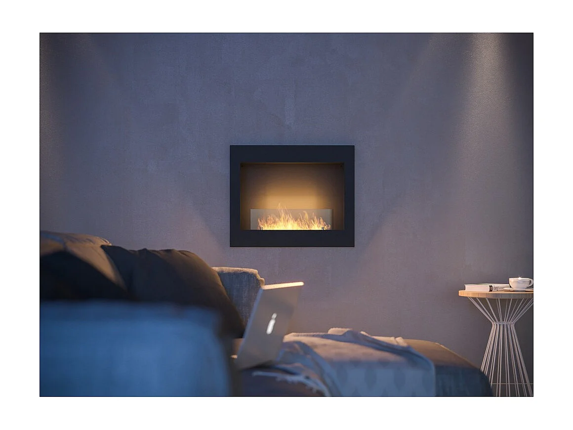 Cheminée au bioéthanol Frame 600 noir mat à encastrer au mur sans verre