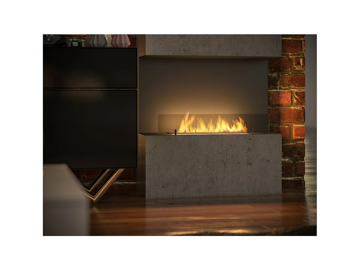 Cheminée au bioéthanol encastrable design C800 V1 avec vitre ouverte sur 3 côtés, brûleur 0,7 litre