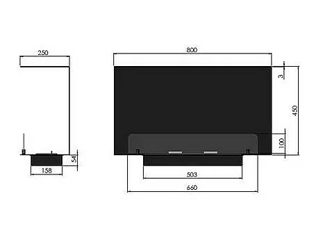 Cheminée au bioéthanol encastrable design C800 V1 avec vitre ouverte sur 3 côtés, brûleur 0,7 litre