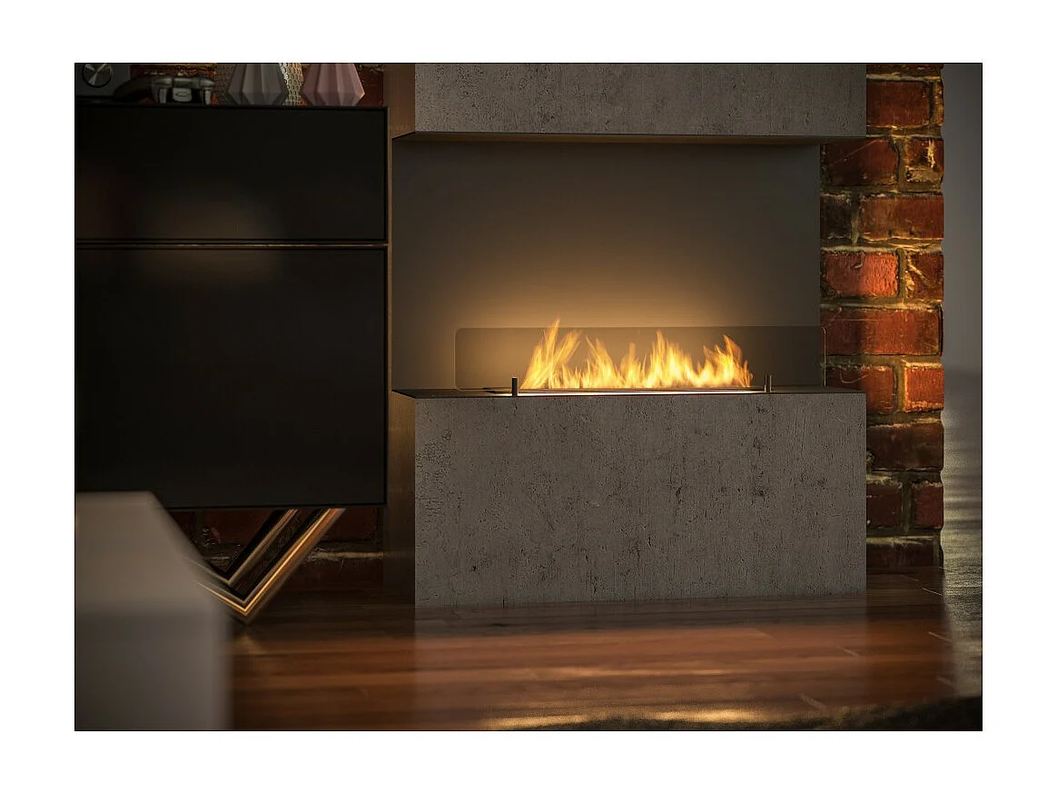 Cheminée au bioéthanol encastrable design C800 V1 avec vitre ouverte sur 3 côtés, brûleur 0,7 litre