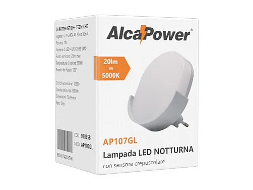 Veilleuse LED Alcapower Capteur Crépusculaire 1W 5000K Éclairage Automatique Économie Énergie Intérieur IP20 Lampe Nuit Automatique Compacte Blanc