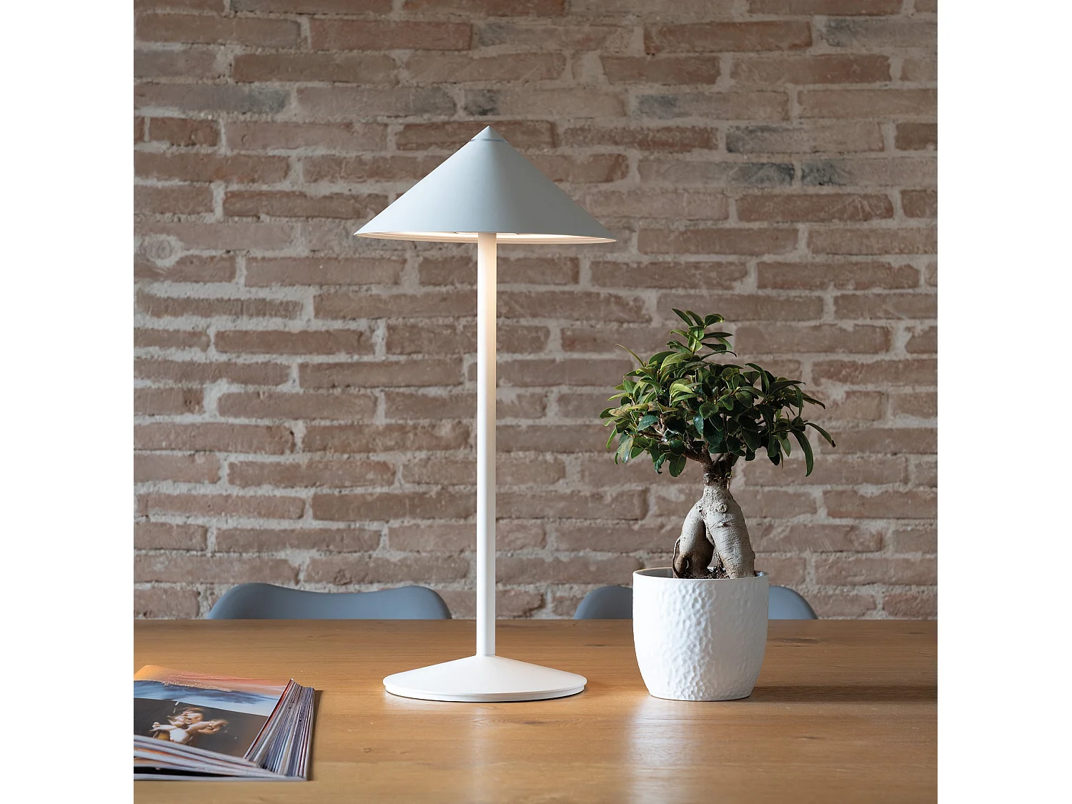 Zafferano Lampada da Tavolo Led Ricaricabile Pina L Desk - 6W, IP65, Dimmer Touch, Testa Magnetica, Design Moderno per Interni ed Esterni - Bianco