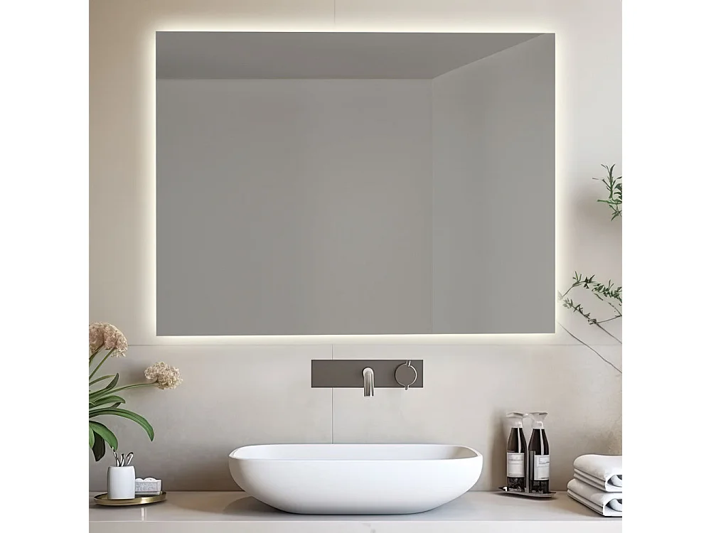 Aurora LED 70x80 Wendbarer Badezimmerspiegel mit Hintergrundbeleuchtung, Made in Italy