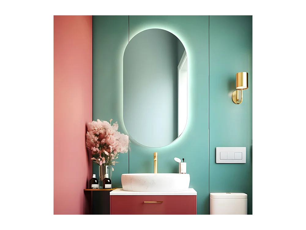Miroir de salle de bain ovale rétroéclairé réversible OLIVIA LED 50x100 Made in Italy