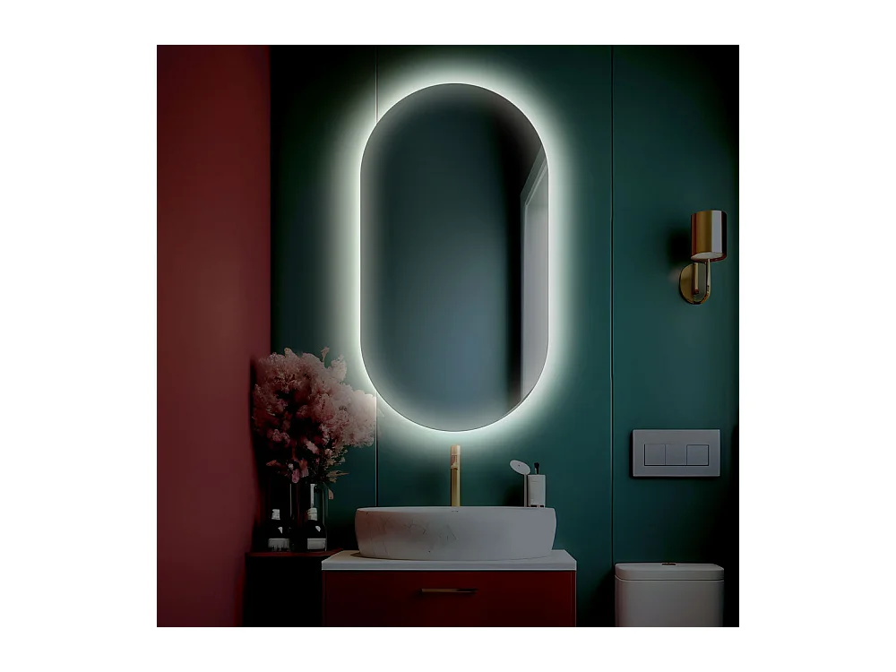 Miroir de salle de bain ovale rétroéclairé réversible OLIVIA LED 50x100 Made in Italy