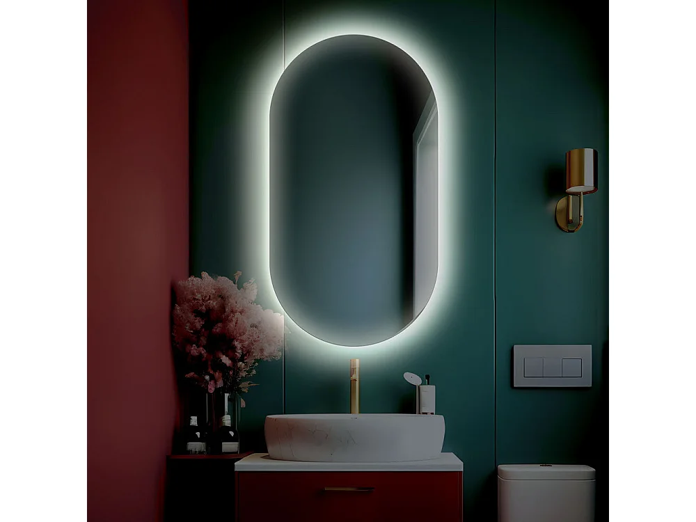 Miroir de salle de bain ovale rétroéclairé réversible OLIVIA LED 50x100 Made in Italy