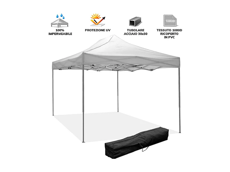 Gazébo pliable pliable 3x4,5 Blanc recouvert de PVC imperméable