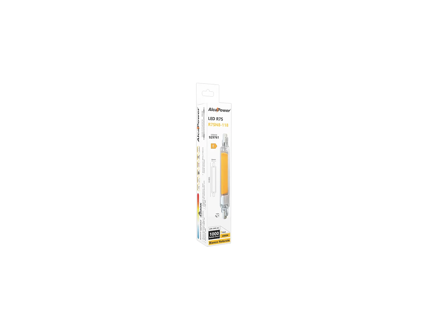 Ampoule LED R7s 118mm 8W 1000lm en verre d.16mm 4000K