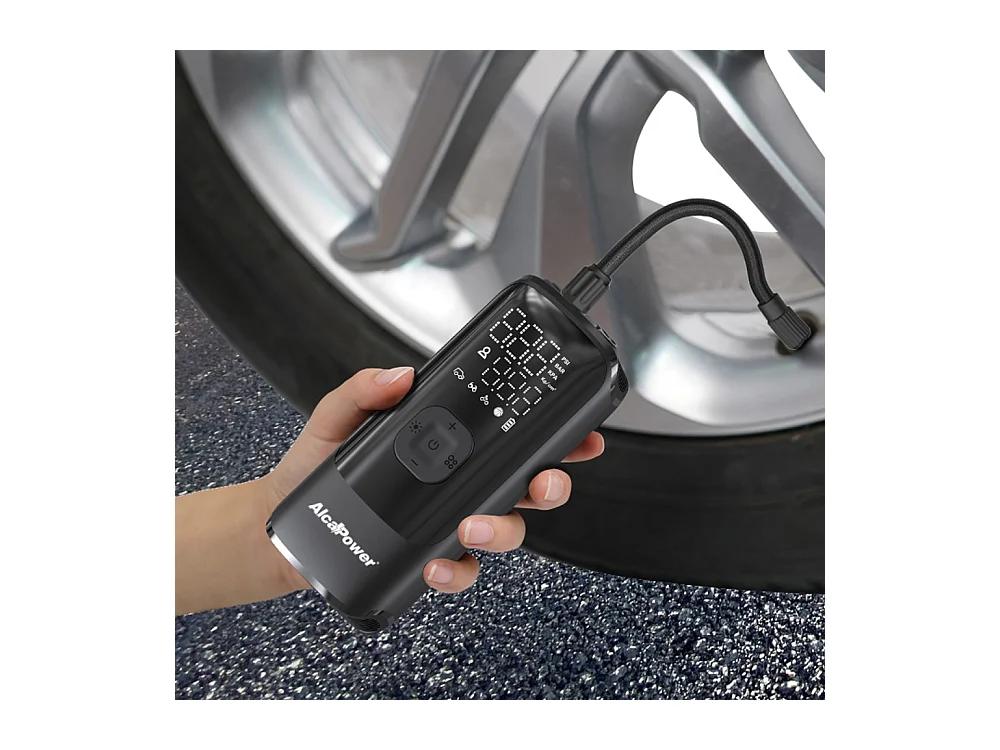 Draagbare mini-auto- en fietscompressor 150 PSI 3 in 1 - compressor, PowerBank en zaklamp