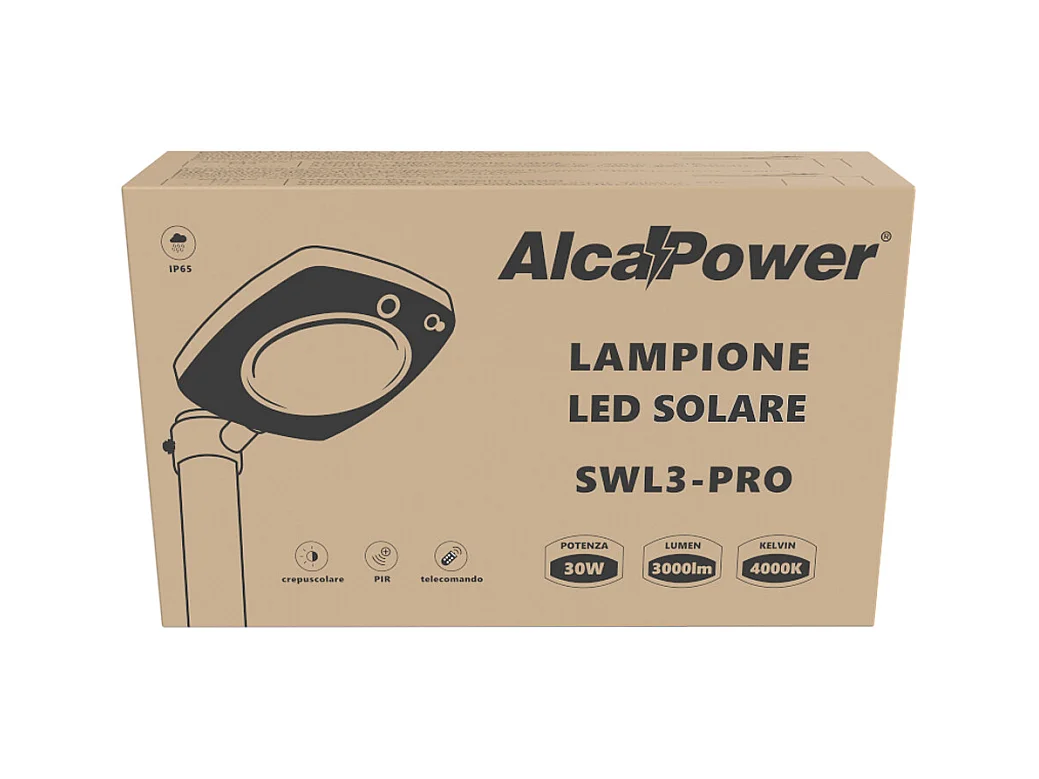 Lampione LED solare 3000lm crepusc+pir+telecomando