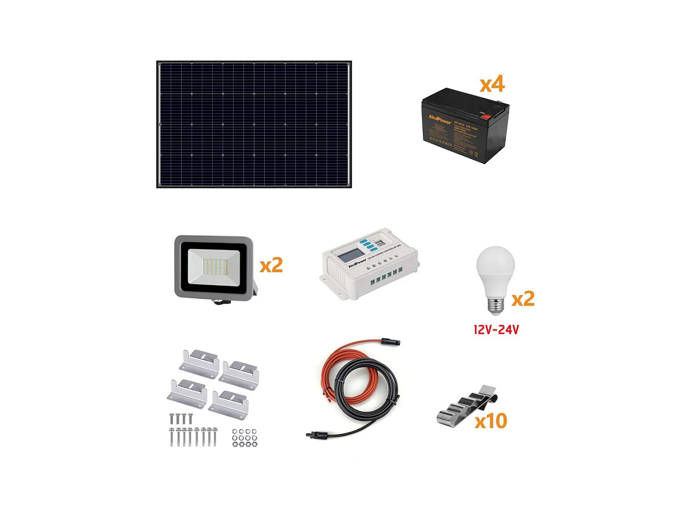 Kit Fotovoltaico Autónomo 160W - Kit con panel solar, controlador de carga, proyector y accesorios de instalación