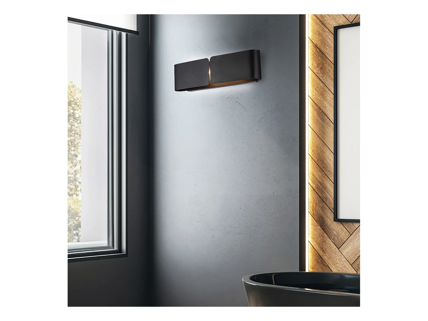 Hug Applique avec diffuseur découpé laser en fer laqué noir 2 lumières .45 P.10 BL316-AP2-NR