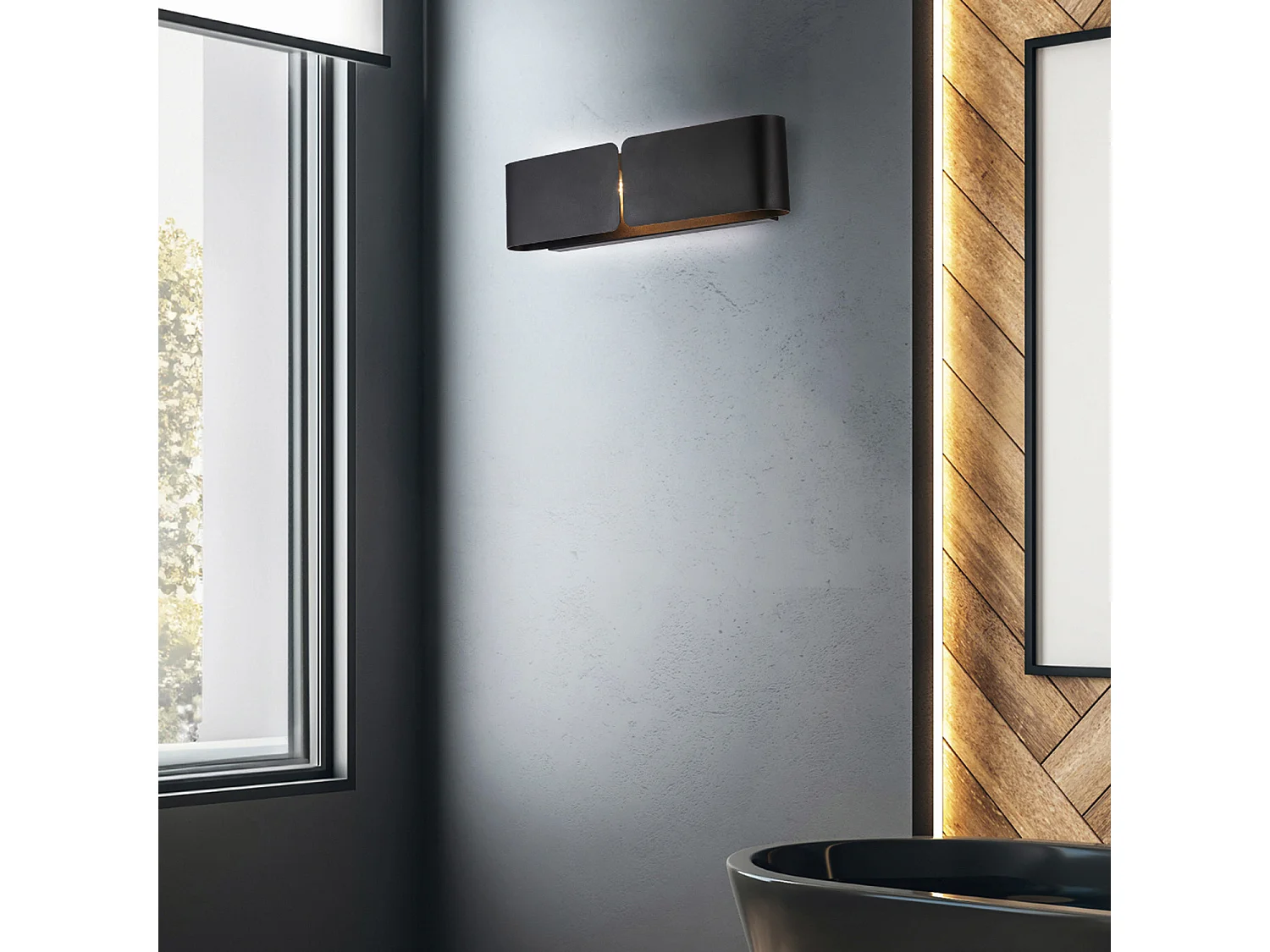 Hug Applique avec diffuseur découpé laser en fer laqué noir 2 lumières .45 P.10 BL316-AP2-NR