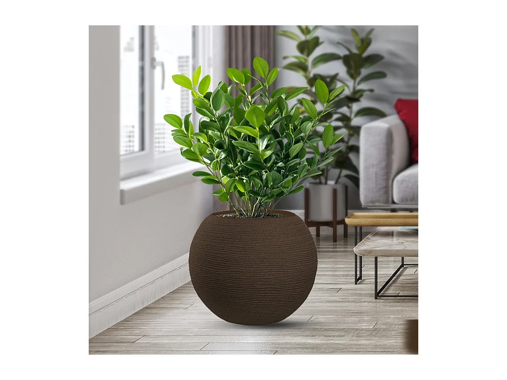 Divina Garden -  Harzvase für Pflanzen im Innen- und Außenbereich, rundes Kugeldesign, D.40x33h, Botticelli Brown