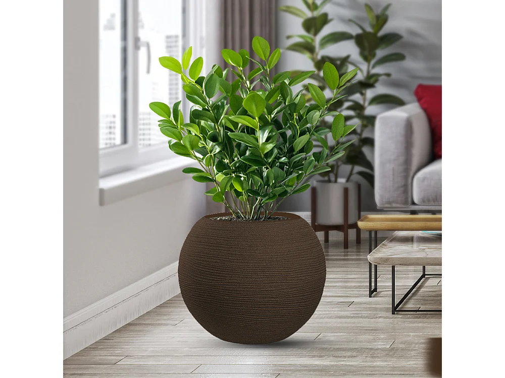 Set Di 3 Vasi Rotondi In Resina Per Interni/Esterni – Design Moderno Minimalista, Colore Taupe, Dimensioni Variabili (27-50 Cm)