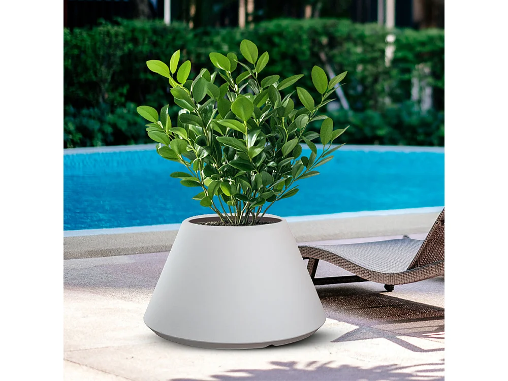 Vase en résine pour plantes intérieur/extérieur, design rond conique d.60x35h Stromboli Blanc