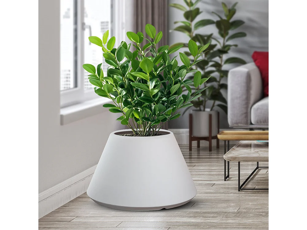 Vase en résine pour plantes intérieur/extérieur, design rond conique d.60x35h Stromboli Blanc