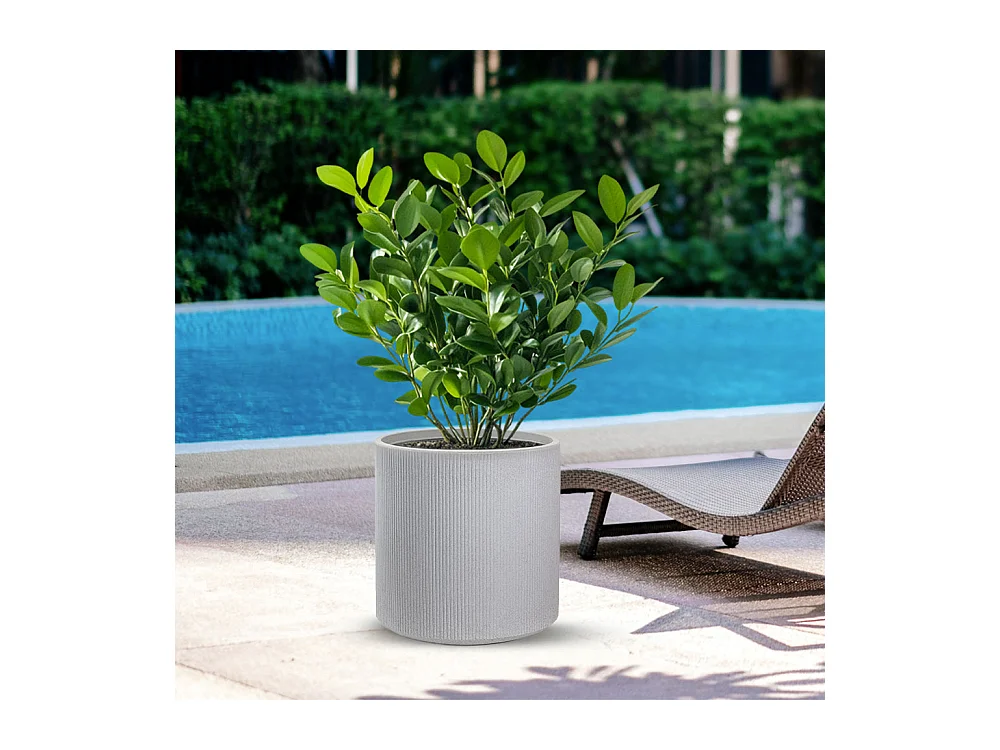 Vase en résine pour plantes d'intérieur et d'extérieur, design cylindrique rond d.36x35h Modigliani Beige