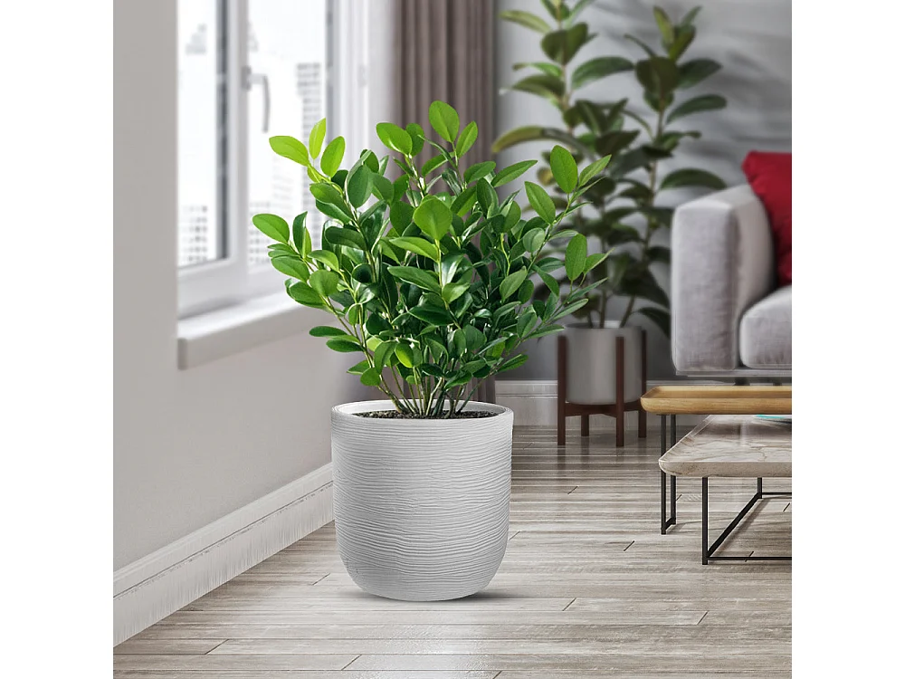 Vase en résine intérieur extérieur pour plantes cylindriques design d.35x34h Raffaello Bianco