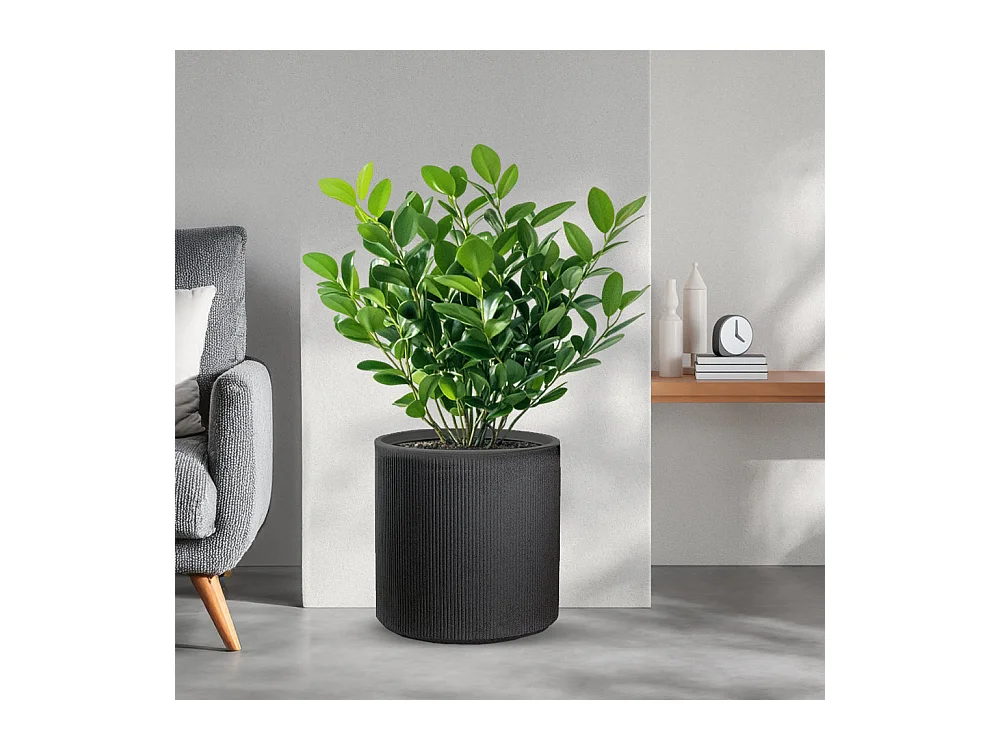 Harzvase für Pflanzen im Innen- und Außenbereich, rundes zylindrisches Design, D.36x35h, Modigliani Grey