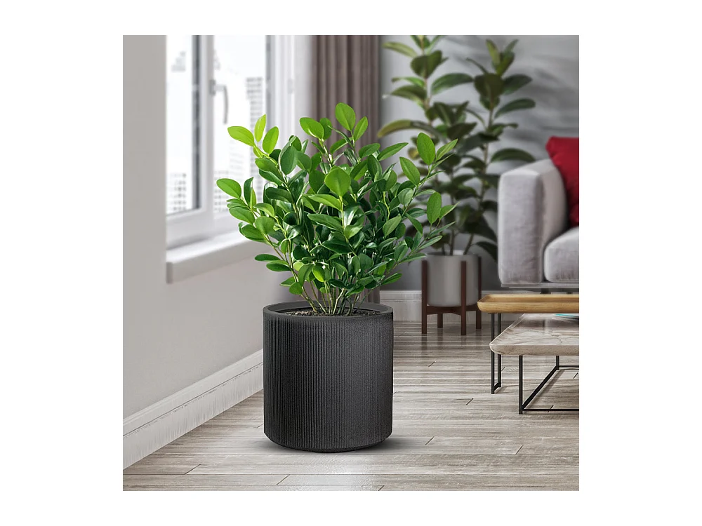 Harzvase für Pflanzen im Innen- und Außenbereich, rundes zylindrisches Design, D.36x35h, Modigliani Grey