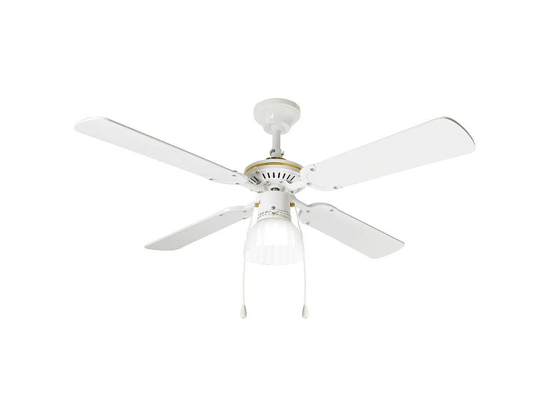 Deckenventilator mit Licht Perenz 7064 B Weiß – Ø 105 cm, 4 Flügel, 3 Geschwindigkeiten, 50-W-Wechselstrommotor, geräuschlos, E27-Glühbirnenanschluss