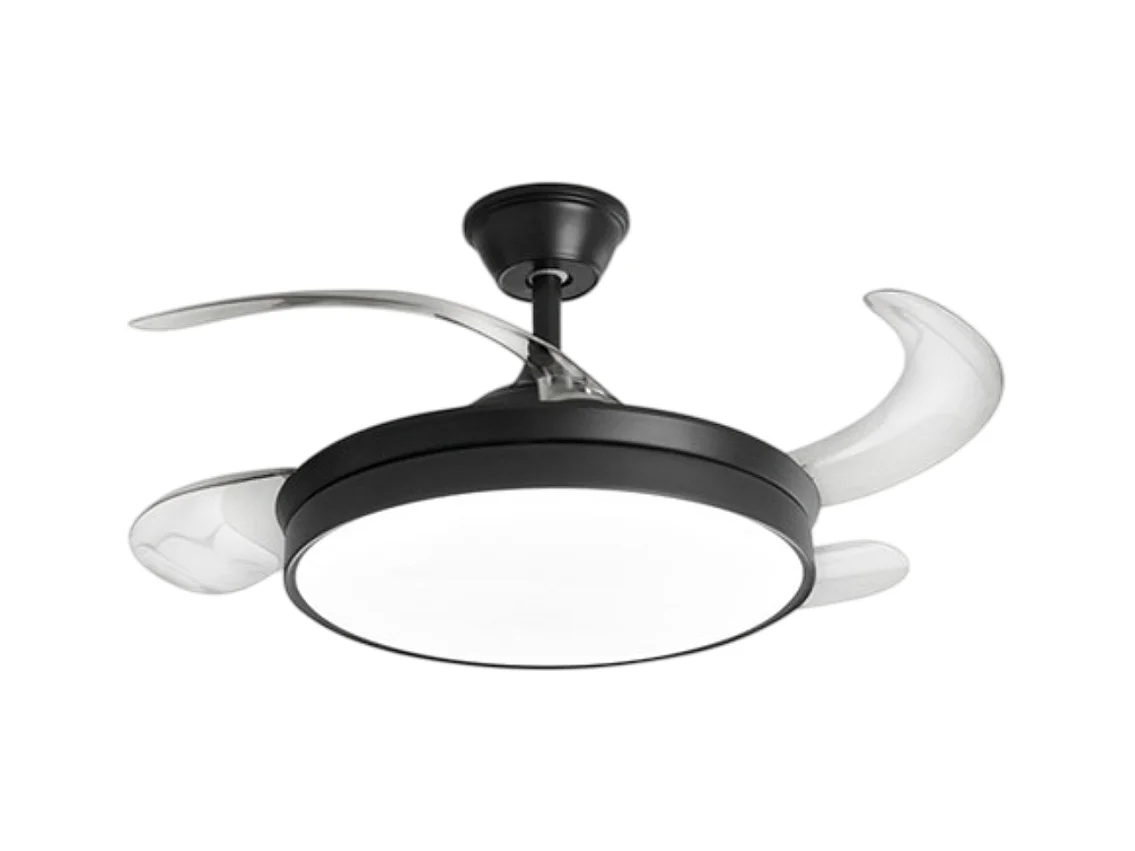 Ventilateur plafond Perenz 7165B CT noir d.106 cm, 4 pales rétractables, moteur DC 30W, 6 vitesses, style moderne