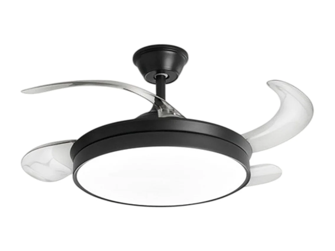 Perenz 7165 B CT Zwarte plafondventilator met licht – Ø 106 cm, 4 intrekbare bladen, 6 snelheden, 30W DC-motor, stil