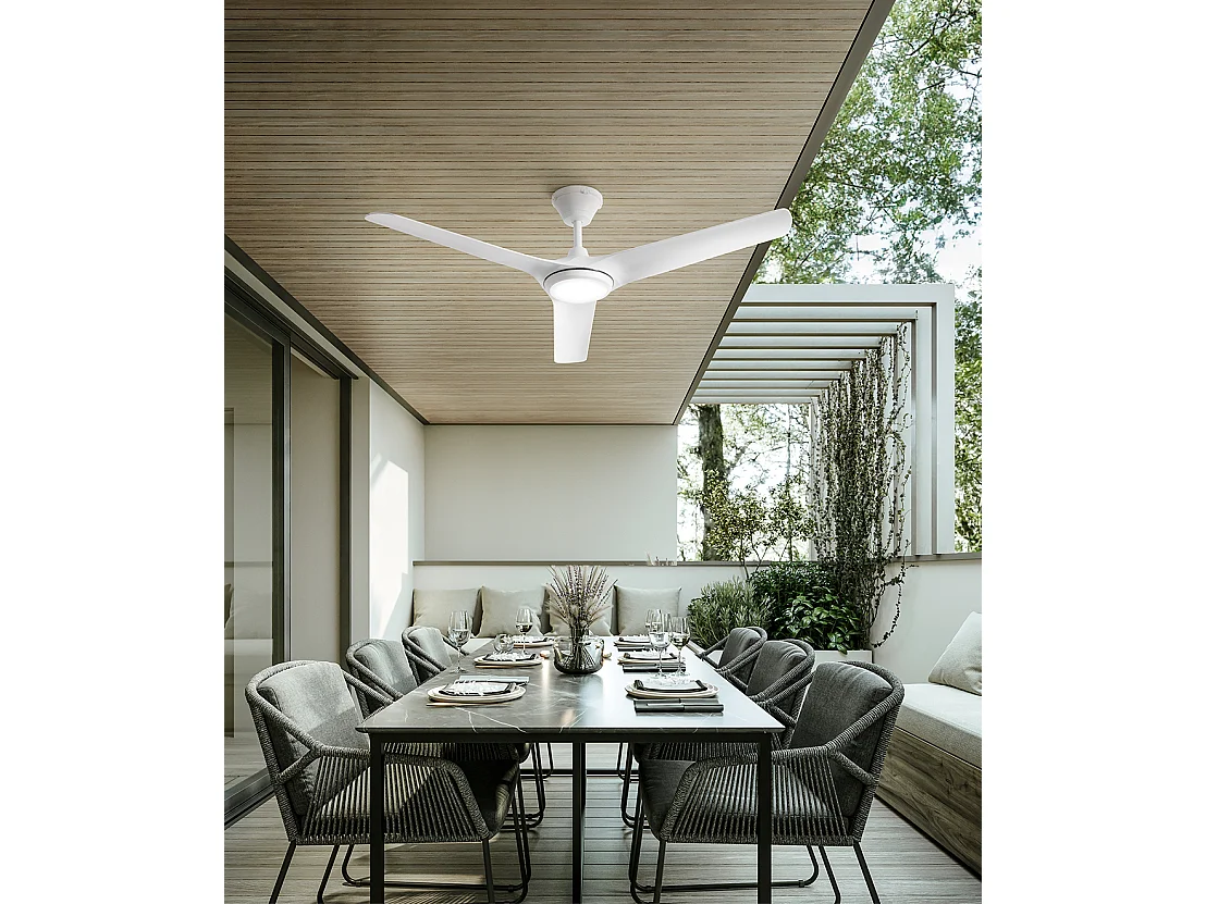 Ventilateur de Plafond avec Lumière Perenz 7194 B CT Blanc d. 142 cm, 3 Pales, 9 Vitesses, Moteur DC 25W, Silencieux