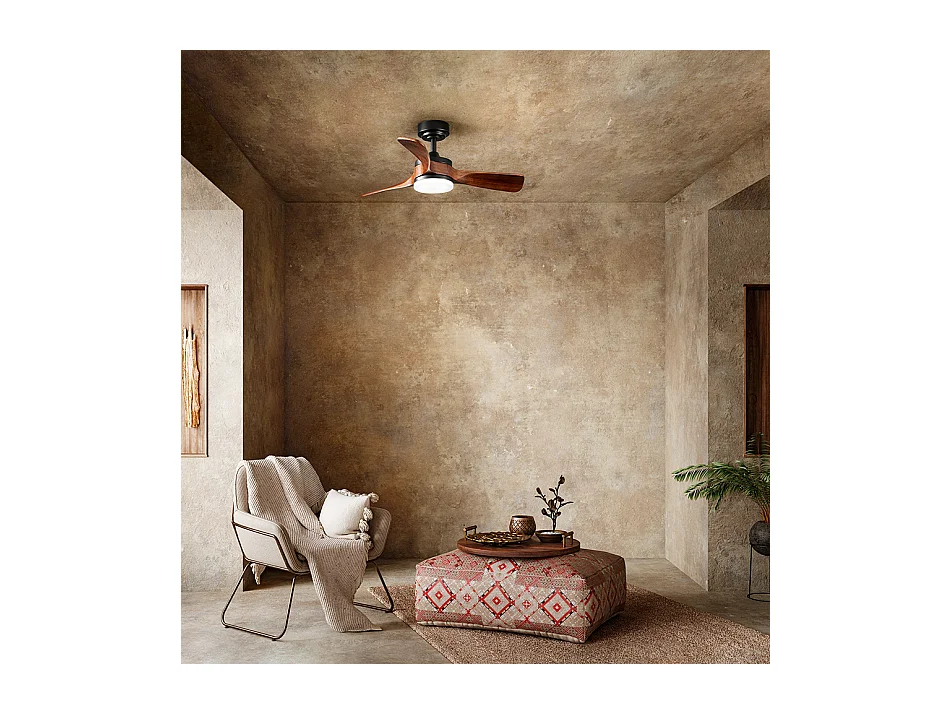 Ventilador de teto com luz Perenz 7186 N CT Preto – Ø 90 cm, 3 lâminas, 6 velocidades, motor 40W DC, silencioso