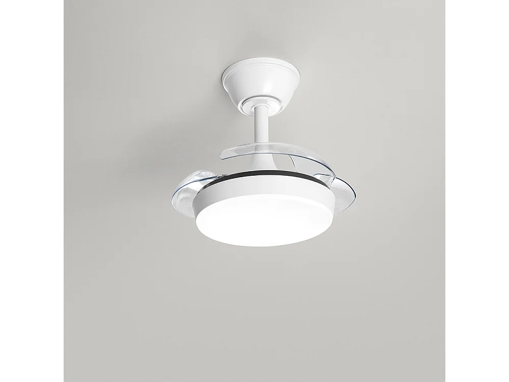 Ventilatore da Soffitto con luce Perenz 7169 B CT Bianco - Ø 56 cm, 3 Pale a scomparsa, 6 Velocità, Motore DC 24W, Silenzioso
