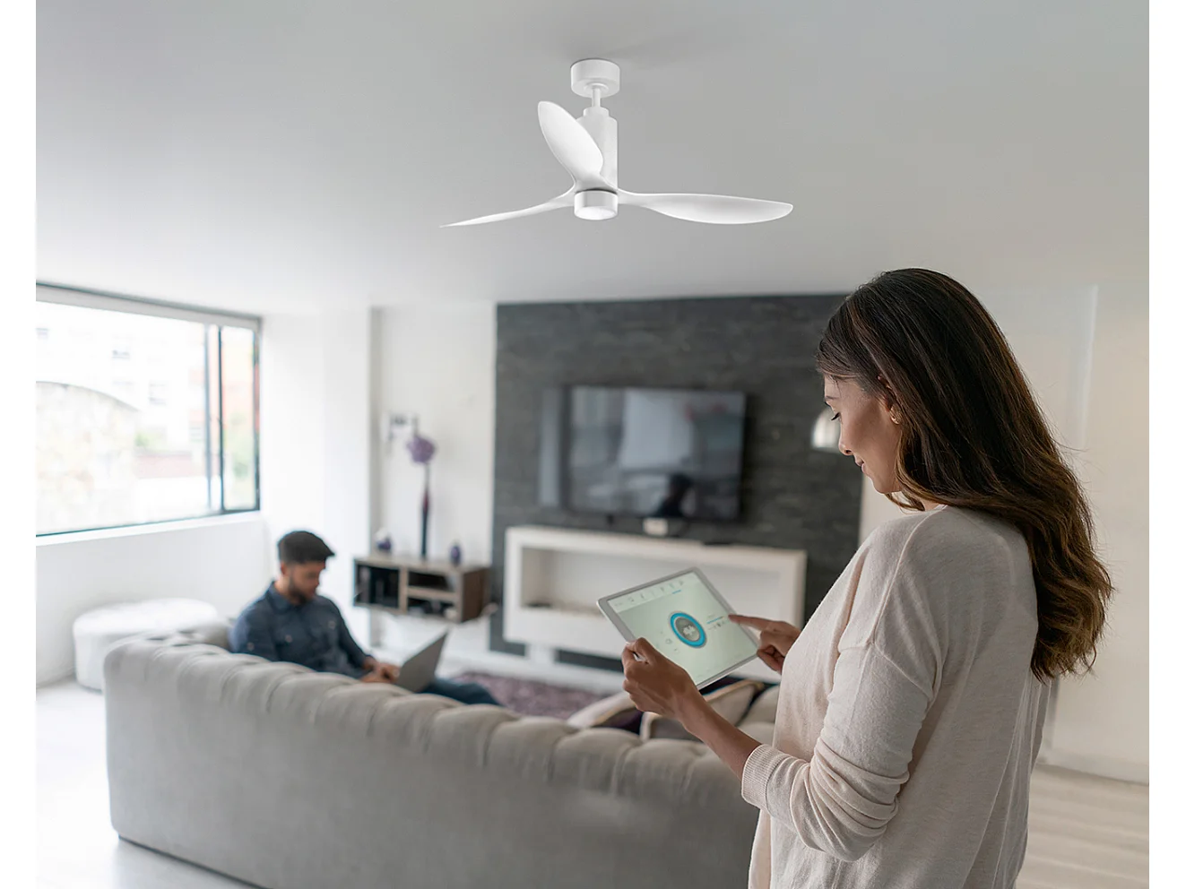 Ventilateur de Plafond avec Lumière Perenz 7198 B CT Blanc d. 132 cm, 3 Pales, 6 Vitesses, Moteur DC 35W, Silencieux